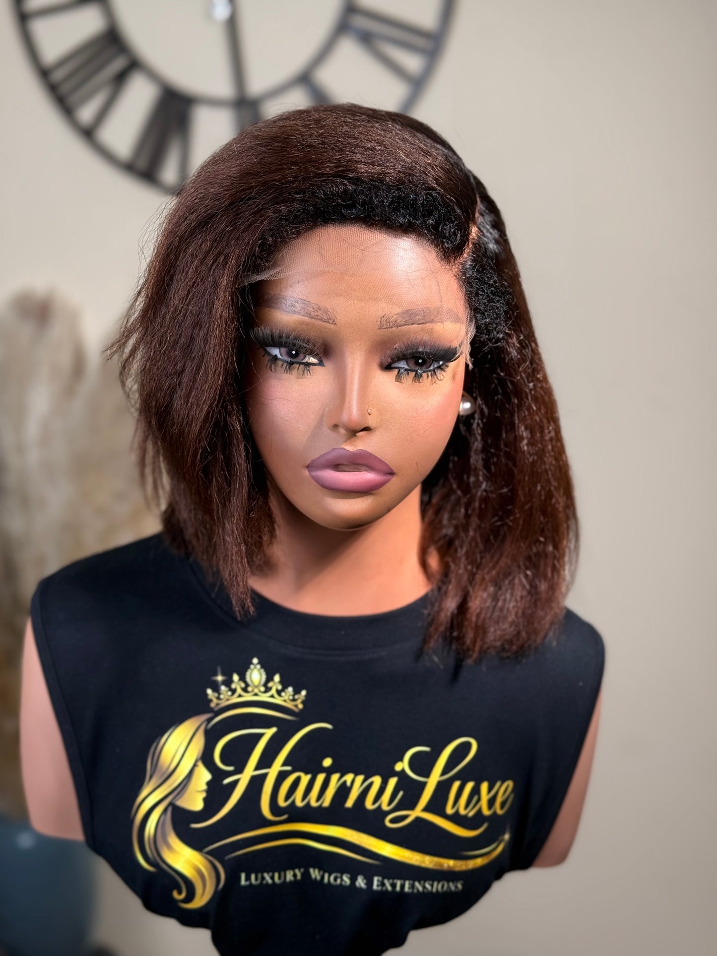 CHLOE — 10” Auburn Kinky Straight Bob Lace Closure Wig