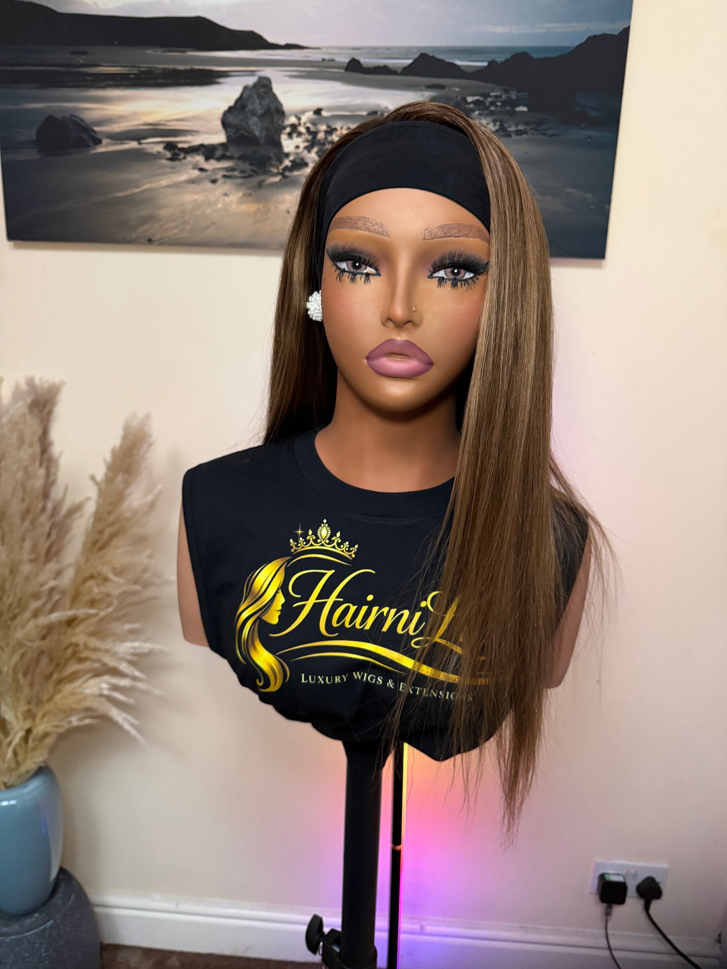 WIG TANIA — 18” Golden Honey Wave Premium Headband ready to wear Wig