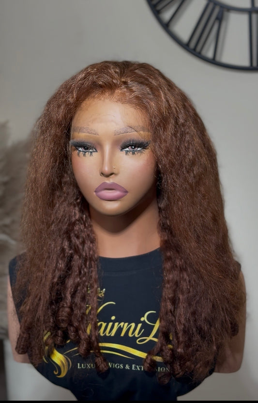 WIG ELARA — Glueless HD Lace Wig – Ready to Wear 22” Honey Chestnut Textured Kinky Curl Hd Lace Front Wig