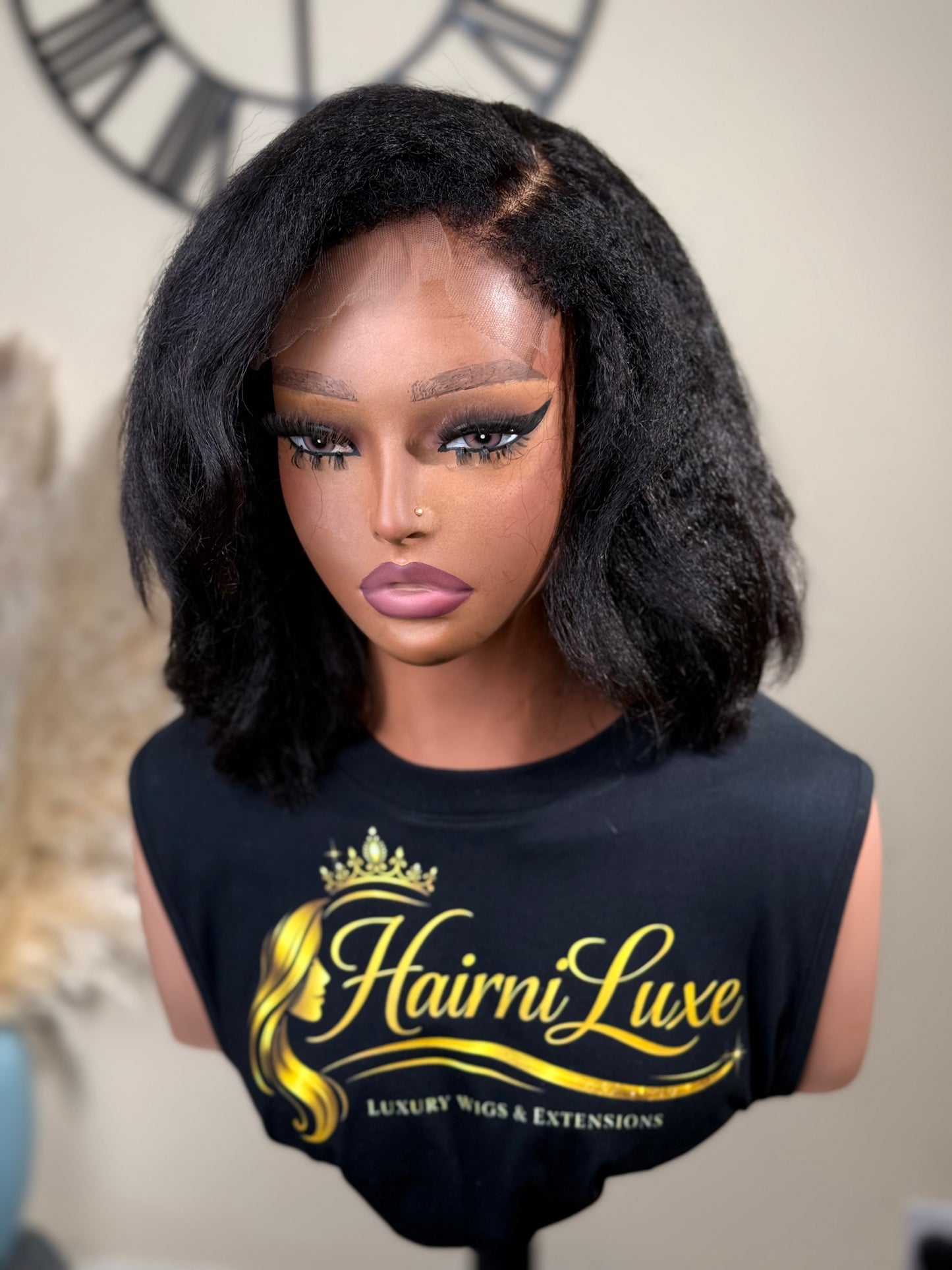 CHLOE — 10” Auburn Kinky Straight Bob Lace Closure Wig