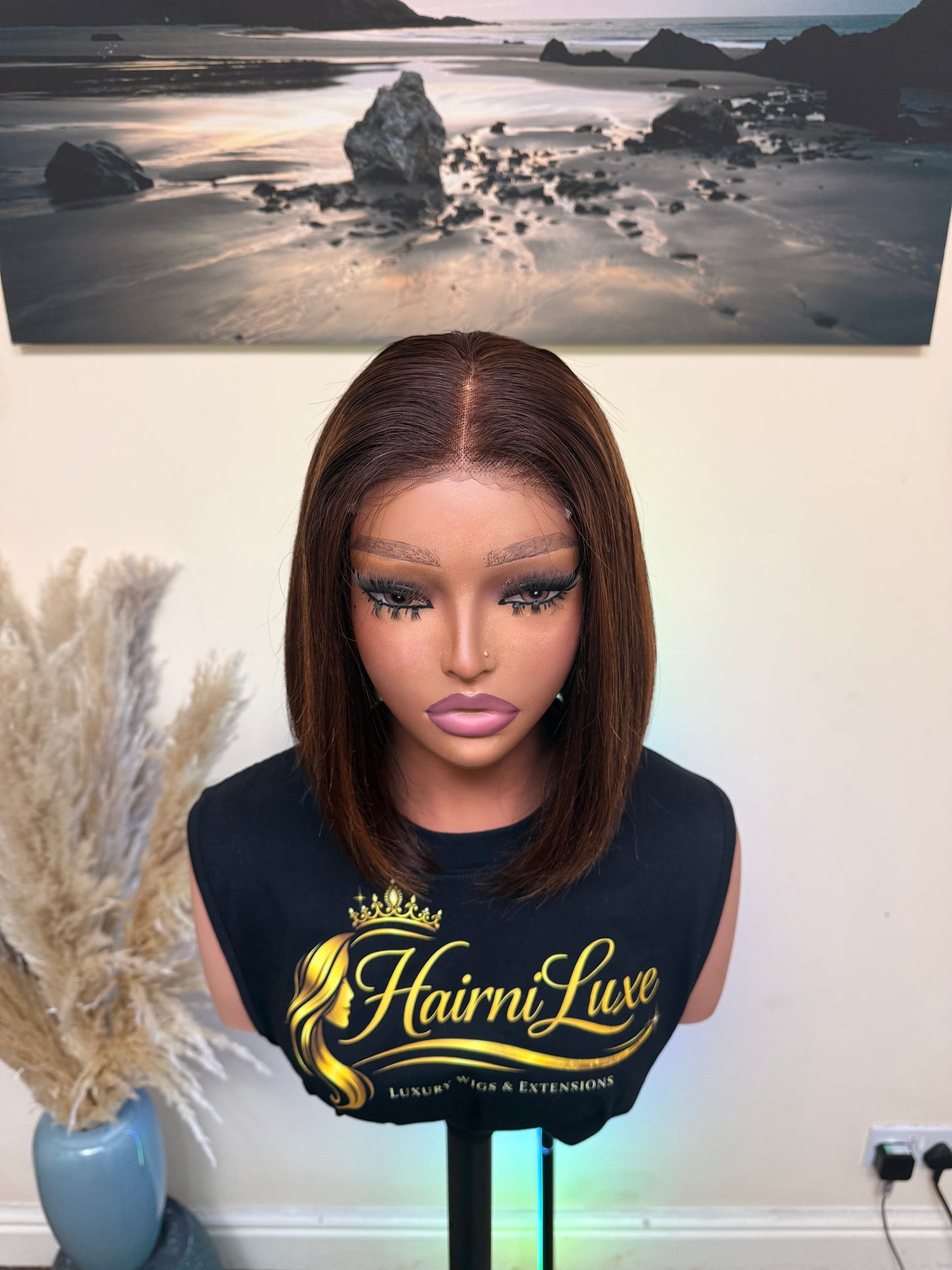 WIG DEBBI — 10” Piano Highlight Sleek Straight Closure ready to wear Bob Wig