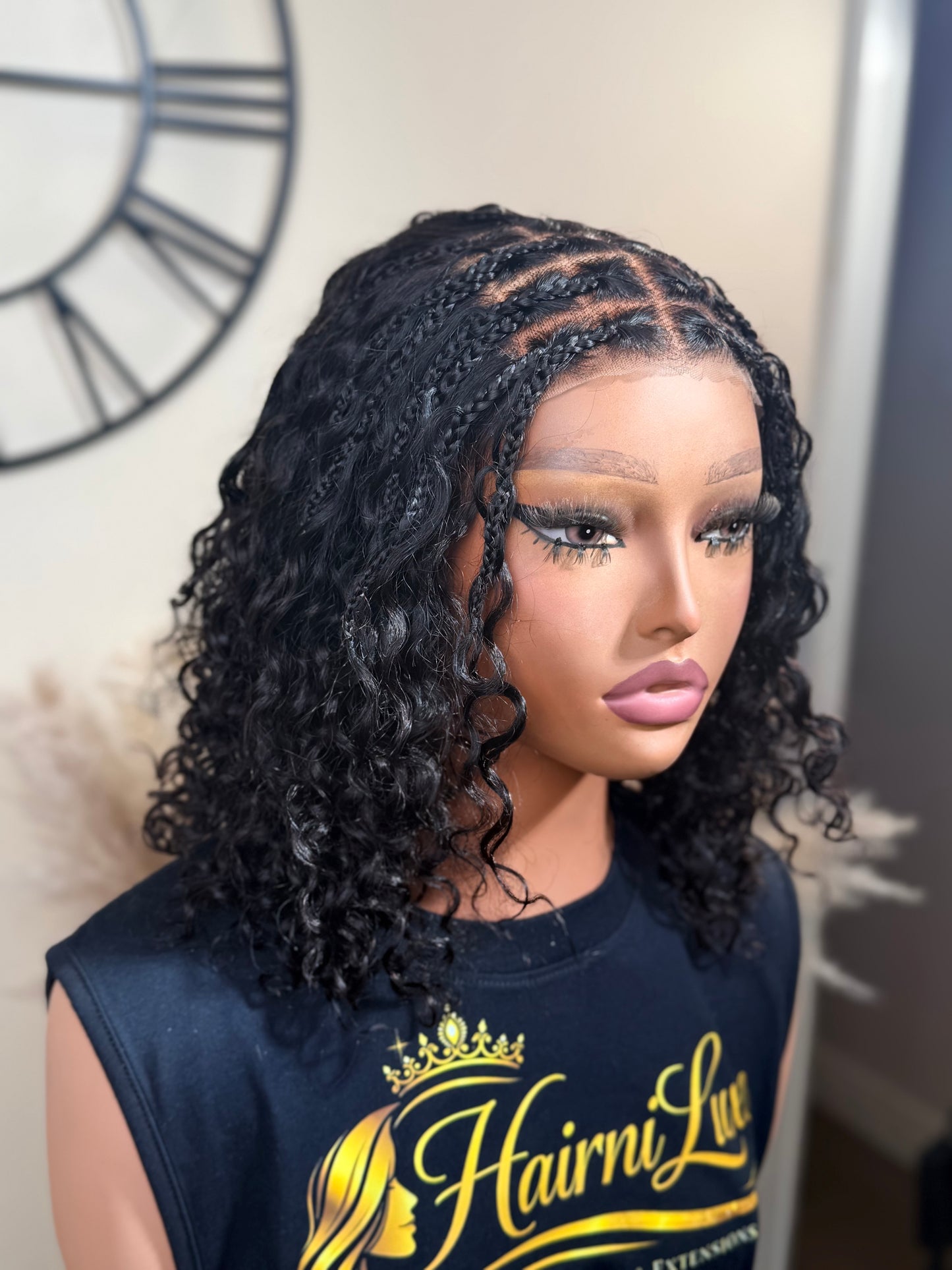WIG STELLA :Braided Lace Front Deep Wave Bob Wig | Natural Looking Human Hair Style
