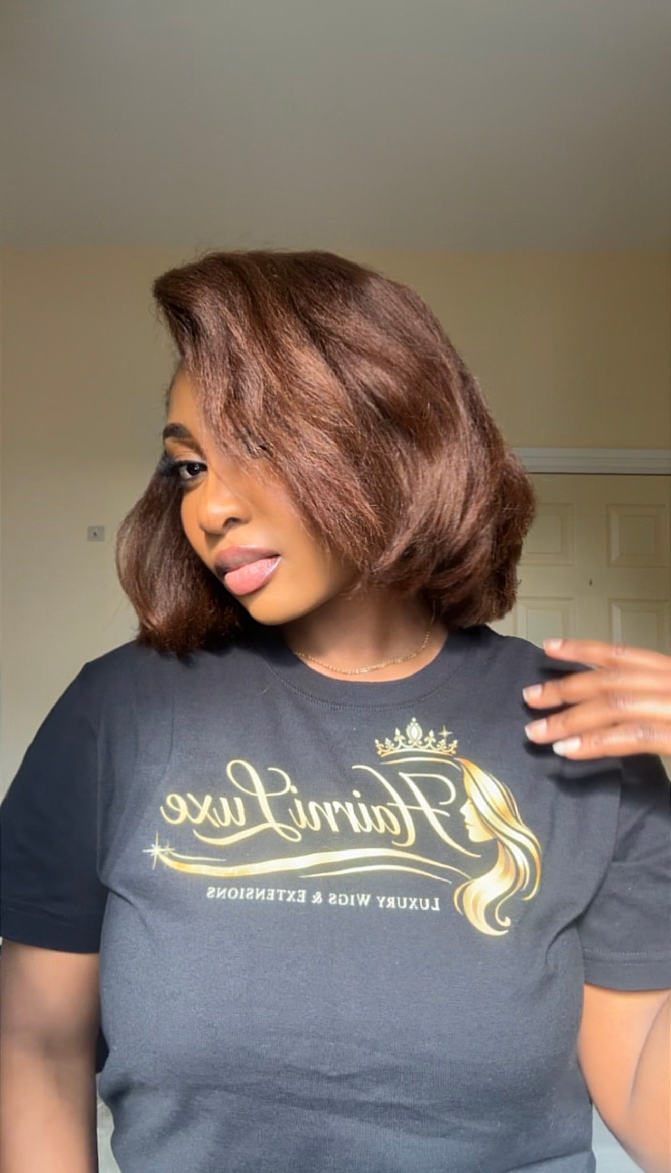 CHLOE — 10” Auburn Kinky Straight Bob Lace Closure Wig