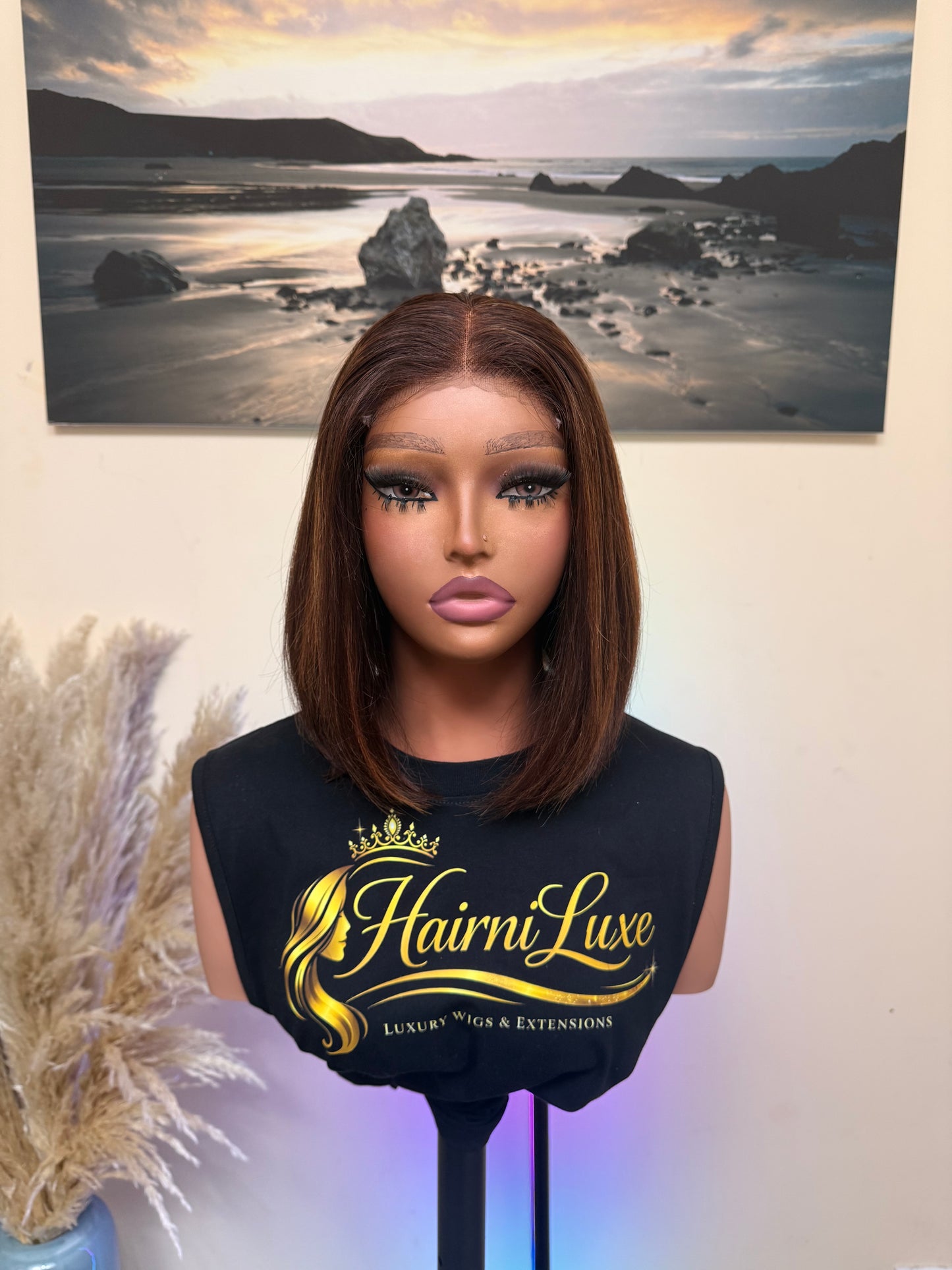 WIG DEBBI — 10” Piano Highlight Sleek Straight Closure ready to wear Bob Wig