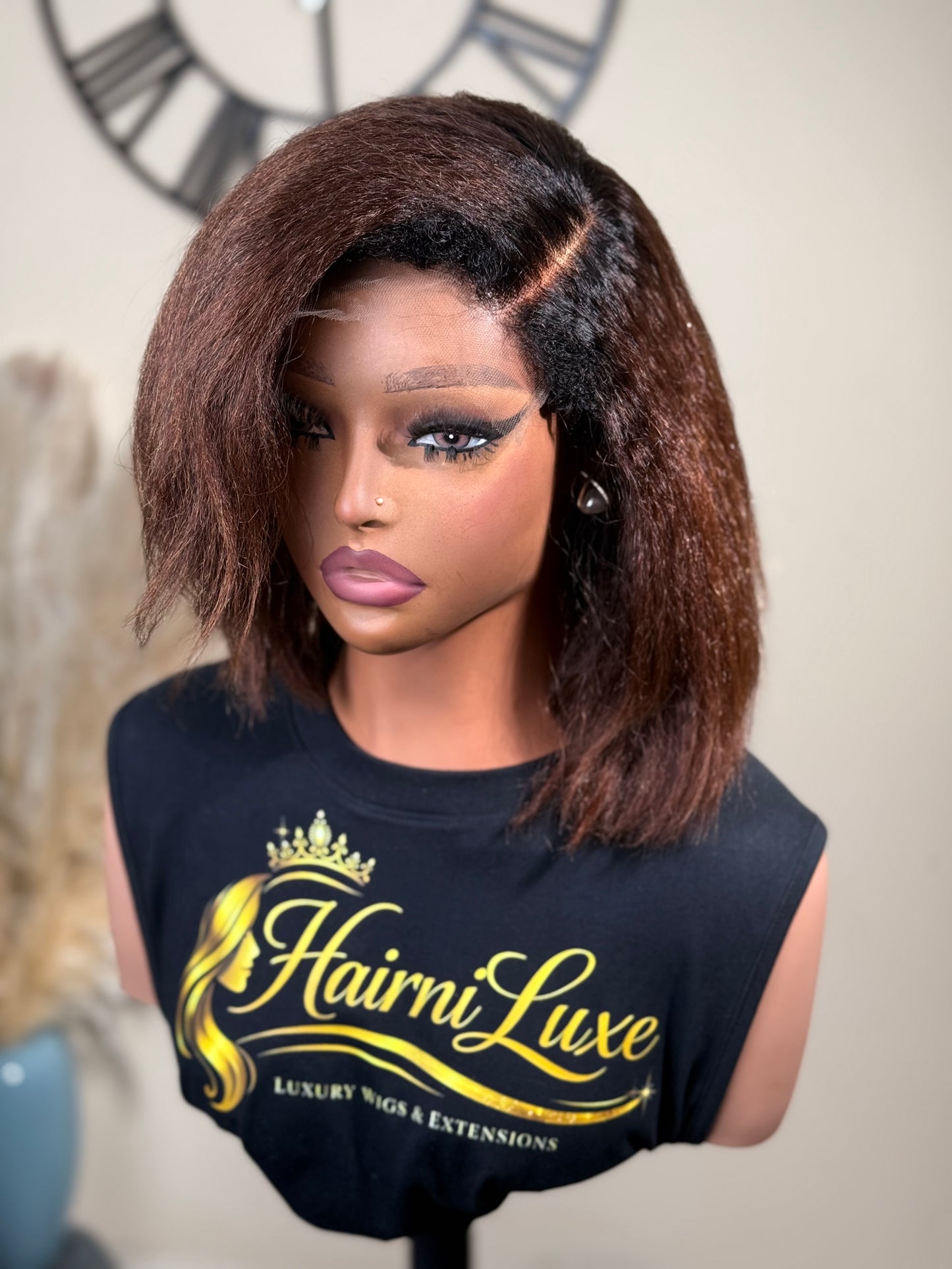 CHLOE — 10” Auburn Kinky Straight Bob Lace Closure Wig