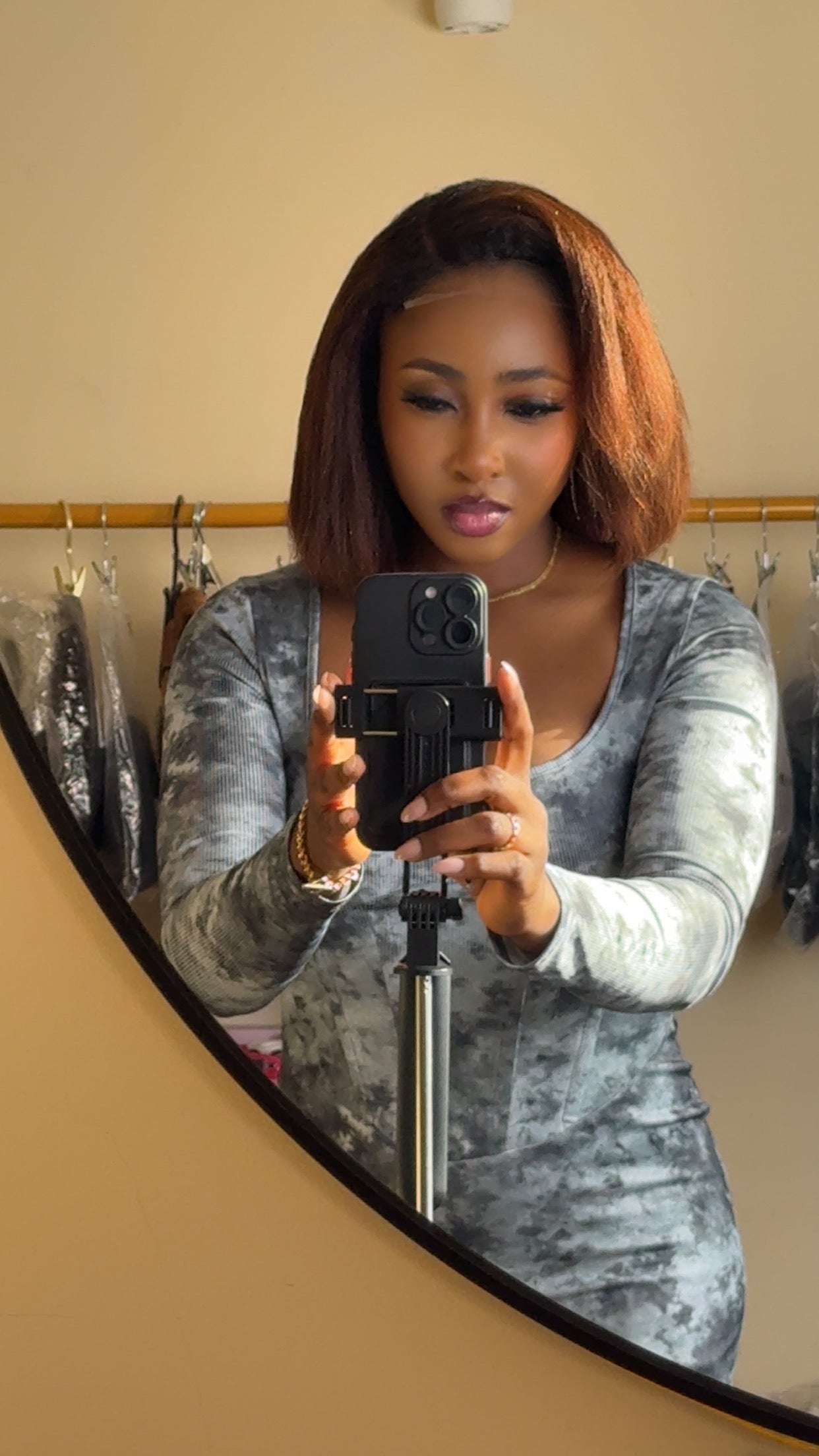 CHLOE — 10” Auburn Kinky Straight Bob Lace Closure Wig