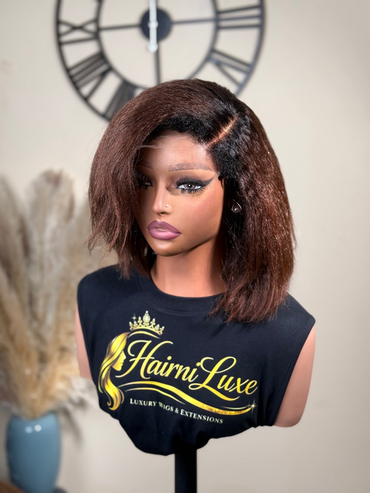 CHLOE — 10” Auburn Kinky Straight Bob Lace Closure Wig