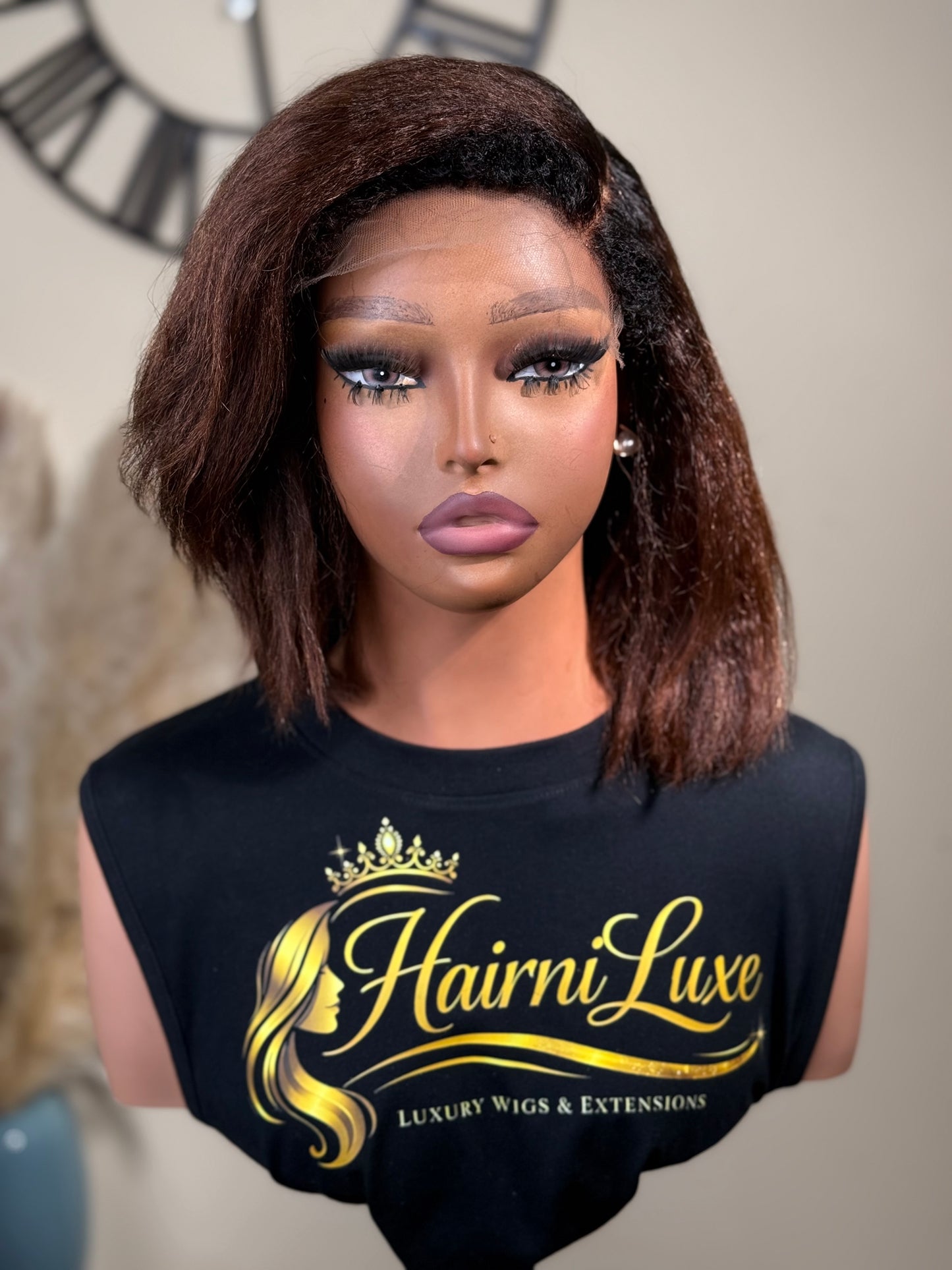 CHLOE — 10” Auburn Kinky Straight Bob Lace Closure Wig