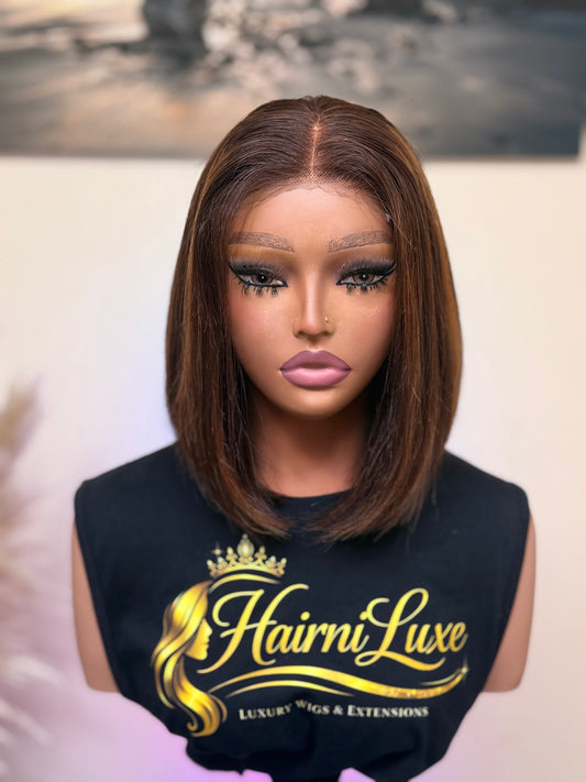 WIG DEBBI — 10” Piano Highlight Sleek Straight Closure ready to wear Bob Wig