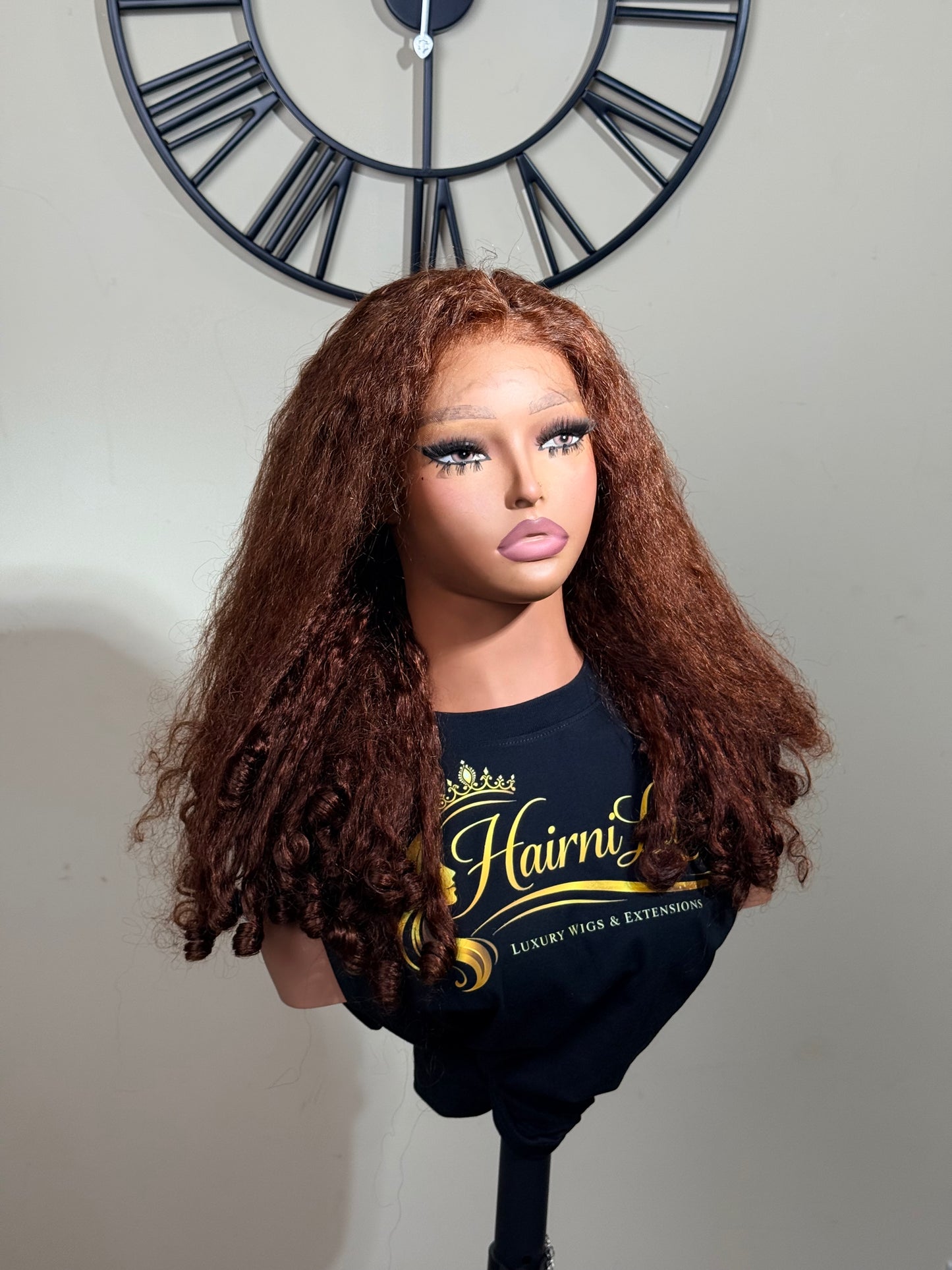 WIG ELARA — Glueless HD Lace Wig – Ready to Wear 22” Honey Chestnut Textured Kinky Curl Hd Lace Front Wig