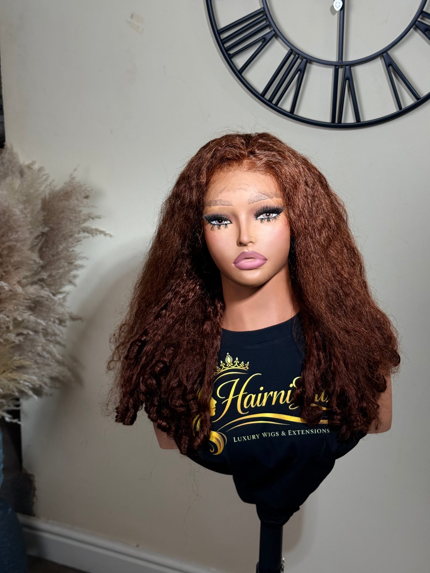 WIG ELARA — Glueless HD Lace Wig – Ready to Wear 22” Honey Chestnut Textured Kinky Curl Hd Lace Front Wig