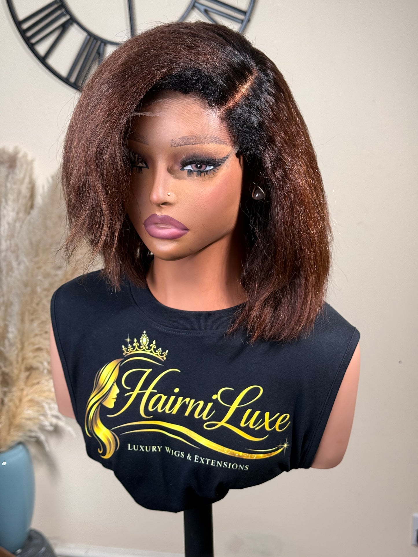CHLOE — 10” Auburn Kinky Straight Bob Lace Closure Wig