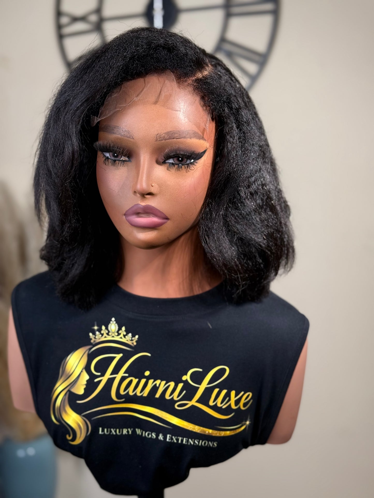CHLOE — 10” Auburn Kinky Straight Bob Lace Closure Wig