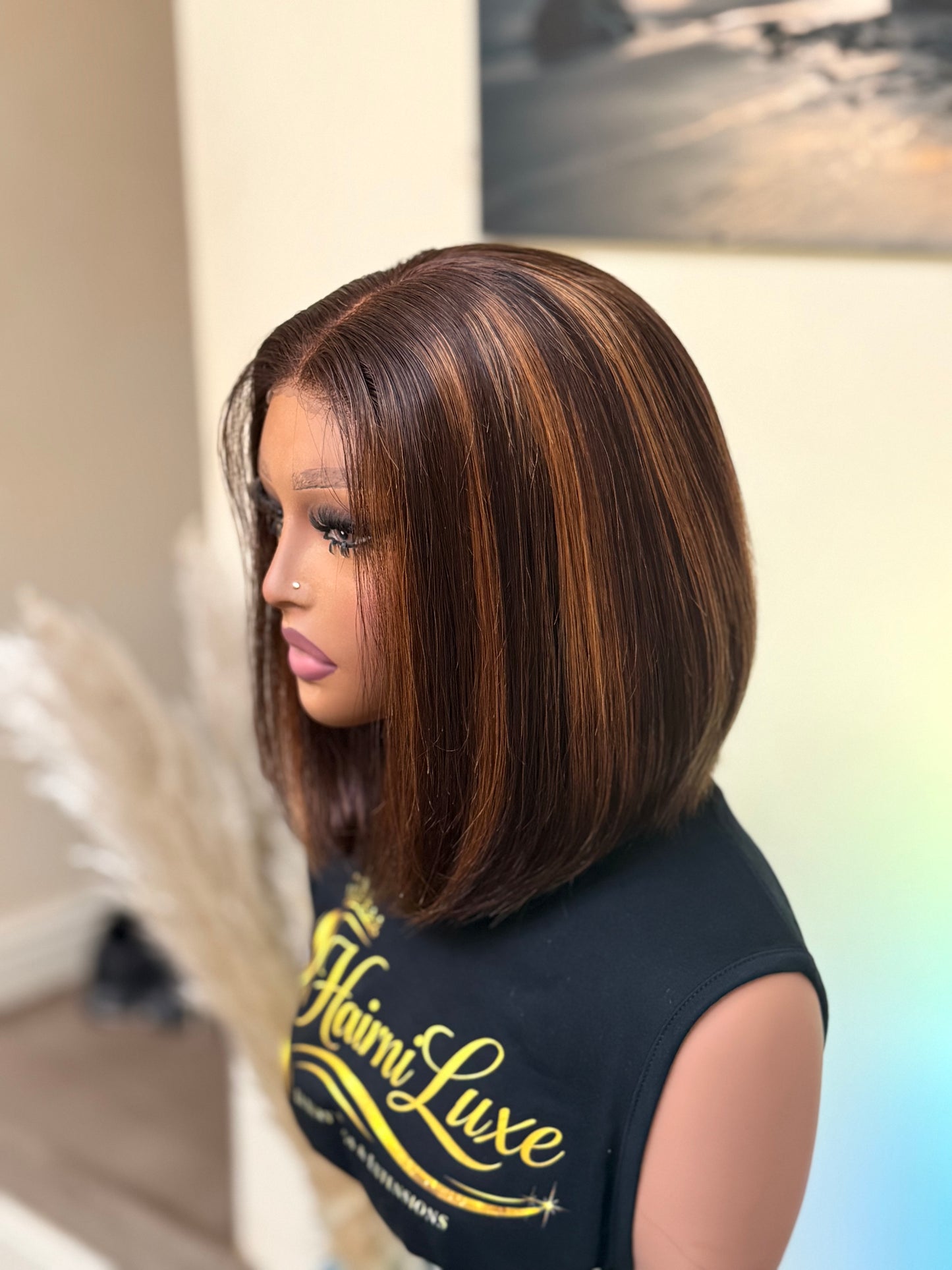WIG DEBBI — 10” Piano Highlight Sleek Straight Closure ready to wear Bob Wig
