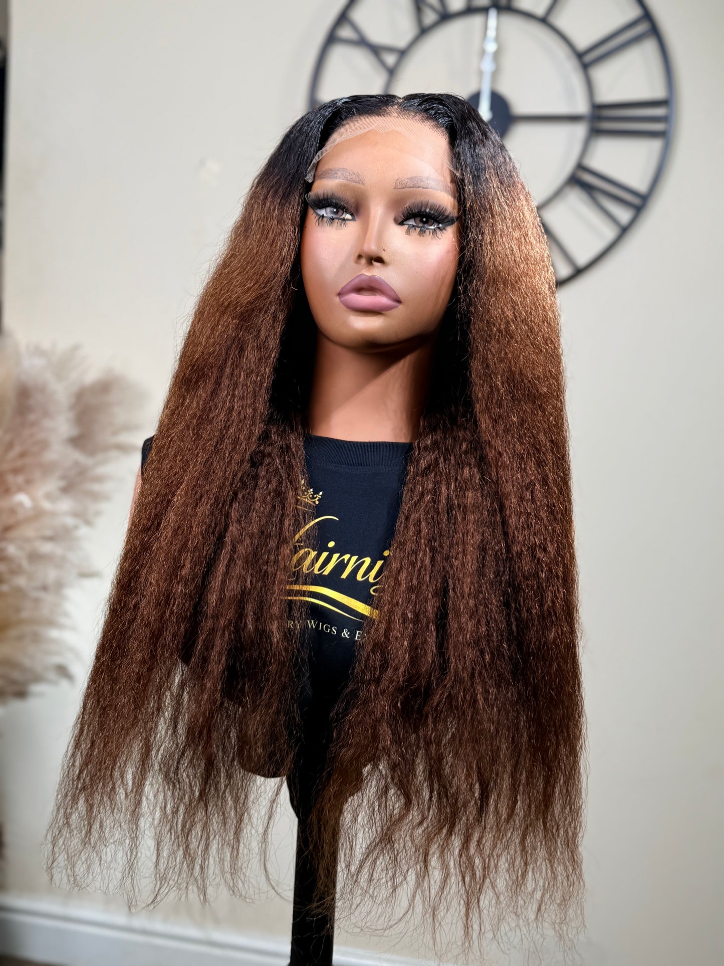 WIG REINA — Glueless Wig – Ready to Wear 26” Ombré Chocolate Kinky Straight Lace Front Wig