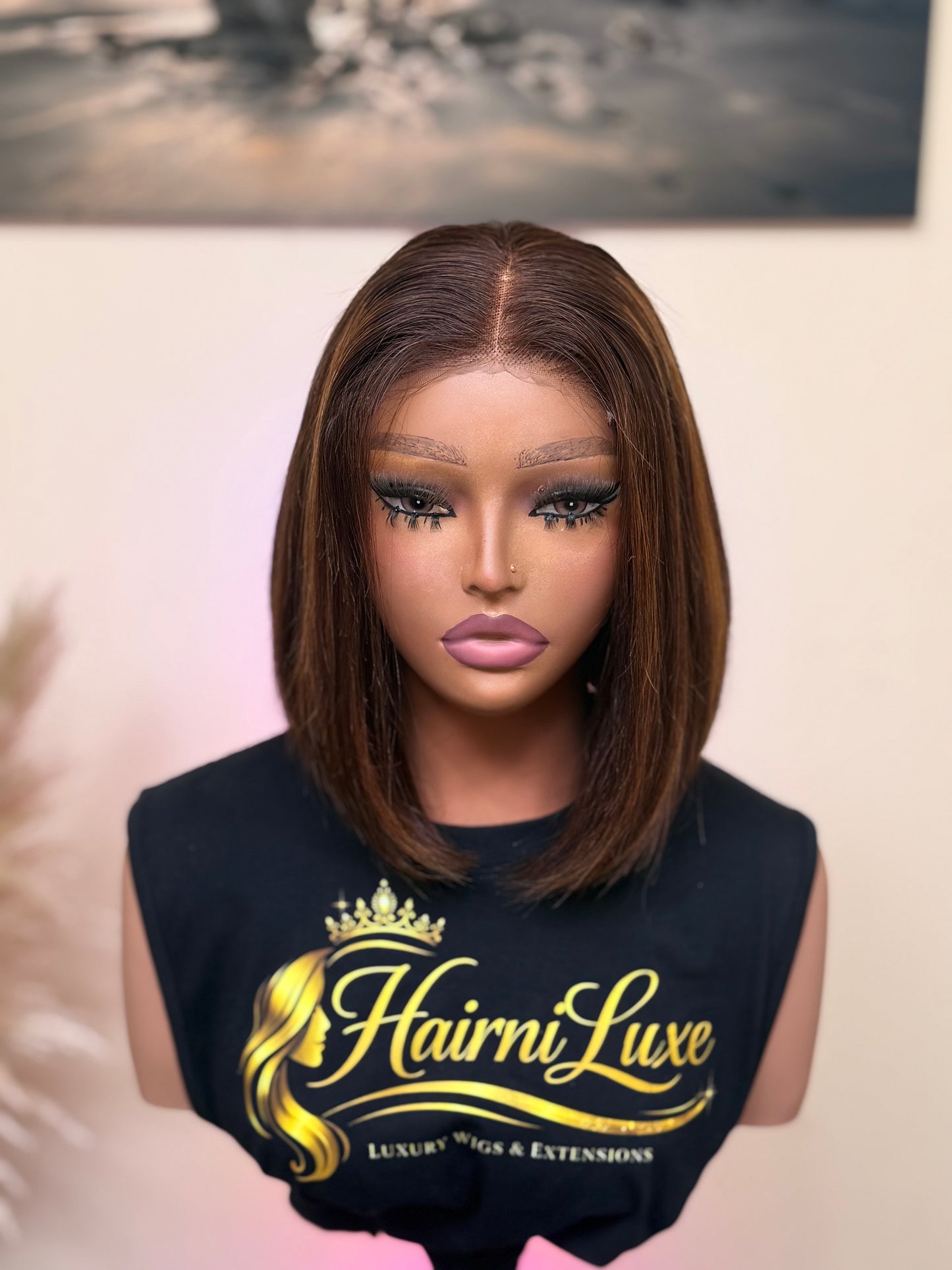 WIG DEBBI — 10” Piano Highlight Sleek Straight Closure ready to wear Bob Wig