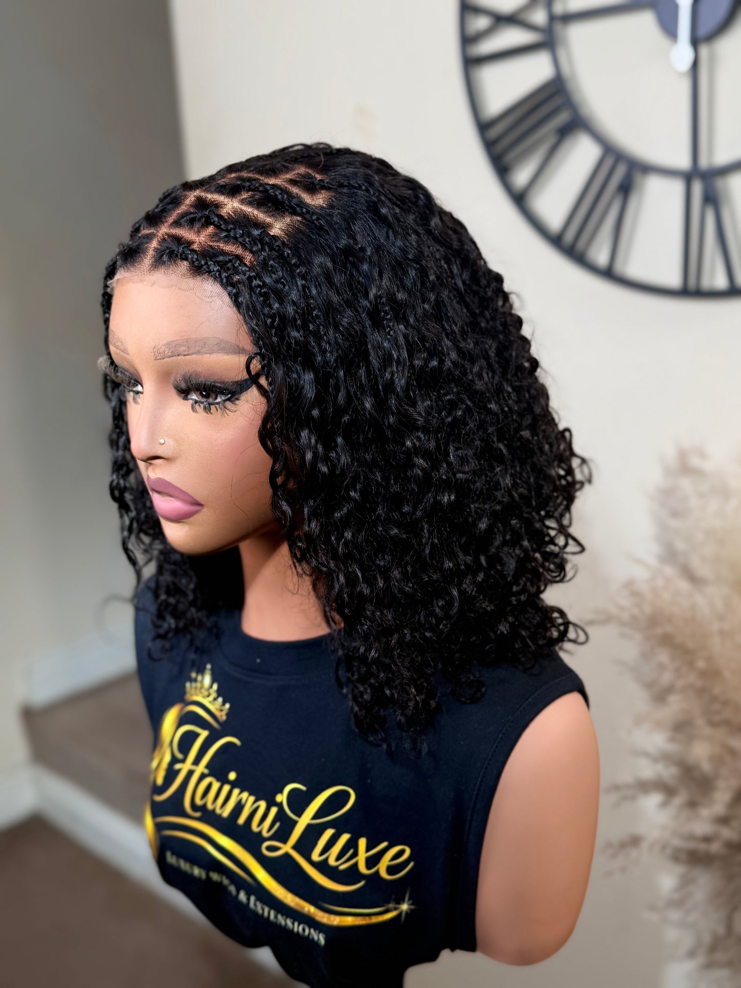 WIG STELLA :Braided Lace Front Deep Wave Bob Wig | Natural Looking Human Hair Style
