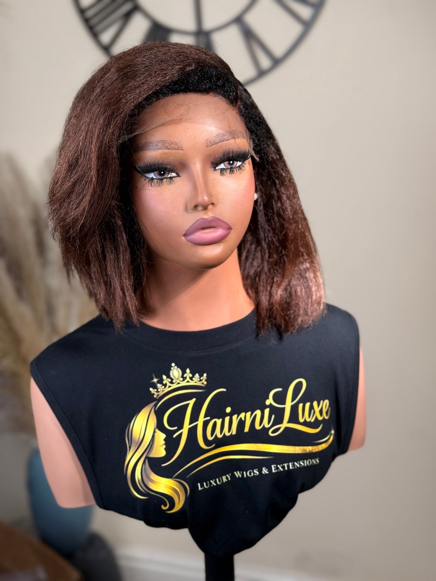 CHLOE — 10” Auburn Kinky Straight Bob Lace Closure Wig