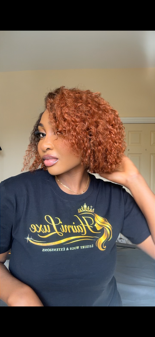 WIG SANDRA — 10” Auburn Ombré Kinky Curly Lace Front Wig