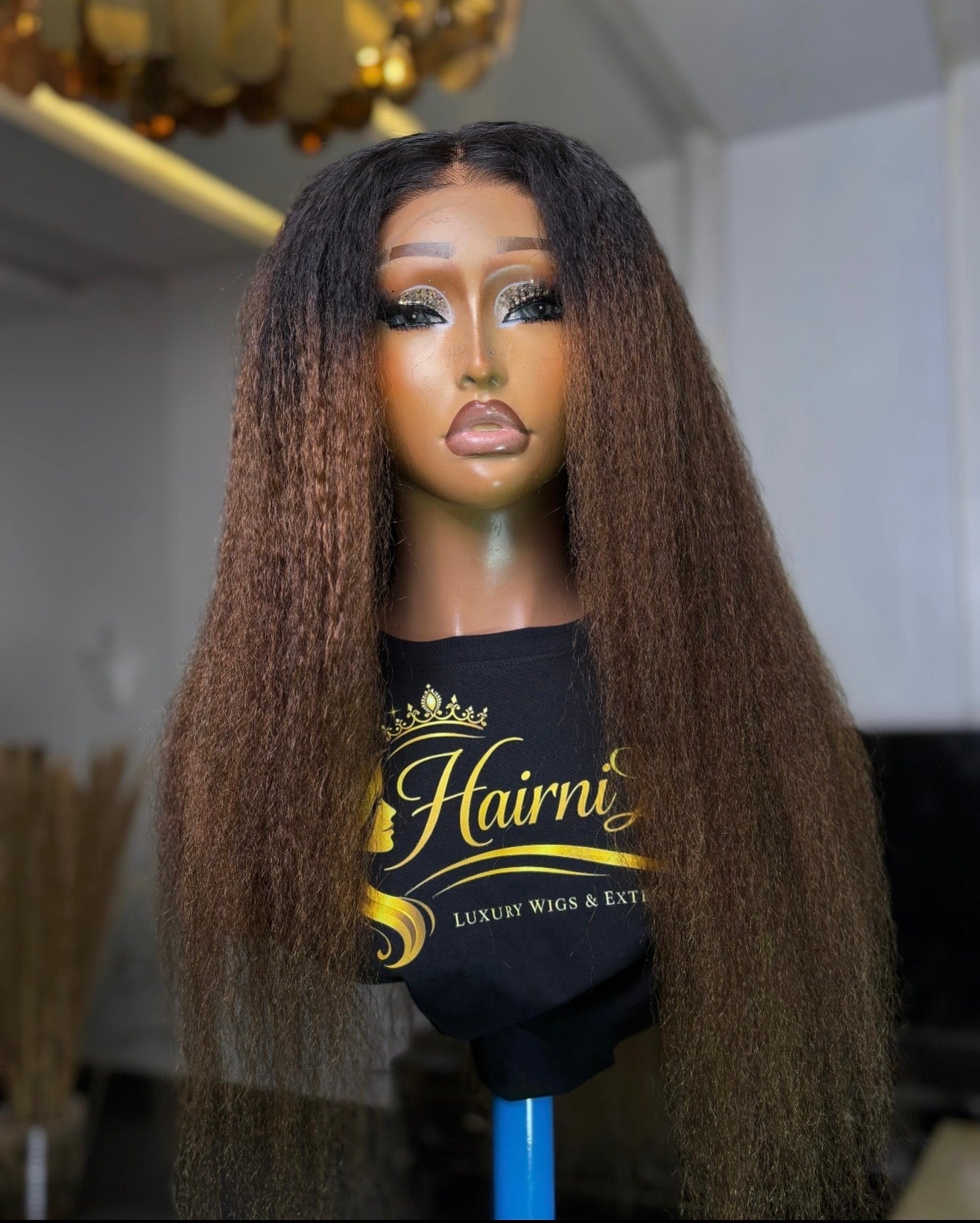 WIG REINA — Glueless Wig – Ready to Wear 26” Ombré Chocolate Kinky Straight Lace Front Wig